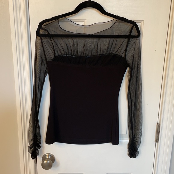 Joseph Ribkoff Unique Black Top w/ Mesh Sleeves - Picture 6 of 7
